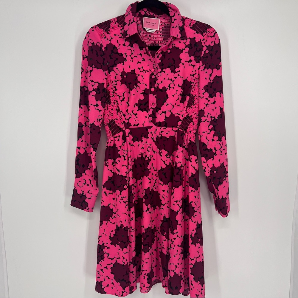 Kate Spade Pink Floral Mini Dress Long Sleeve Fit & Flare Size 0 - Picture 3 of 12